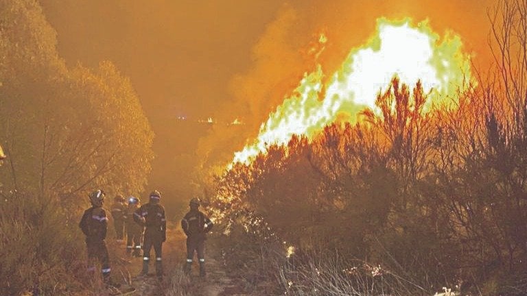La brigada de Cualedro el pasado año frente a un incendio forestal.