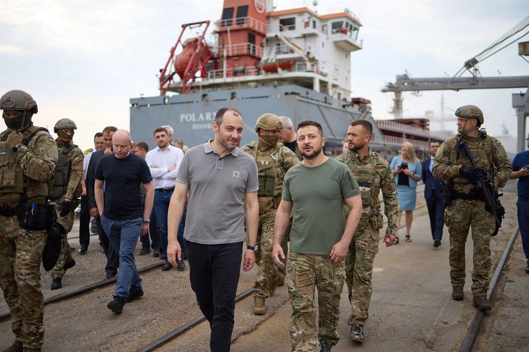 El presidente ucraniano Volodymyr Zelensky, en el puerto de Odesa (EFE)