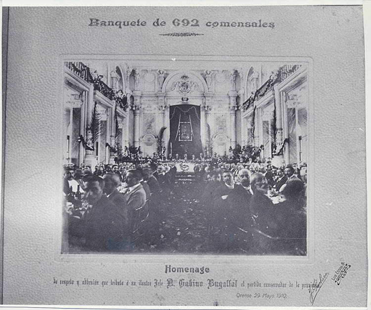 Homenaje  a Bugallal en 1910 en el Paraninfo del Instituto  con 692 comensales.