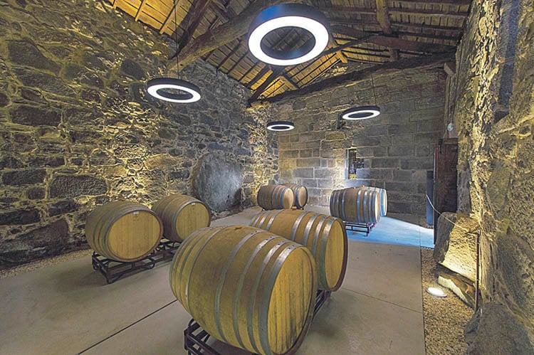 La sala de barricas de Viña Costeira en donde ya está fermentando el vino.