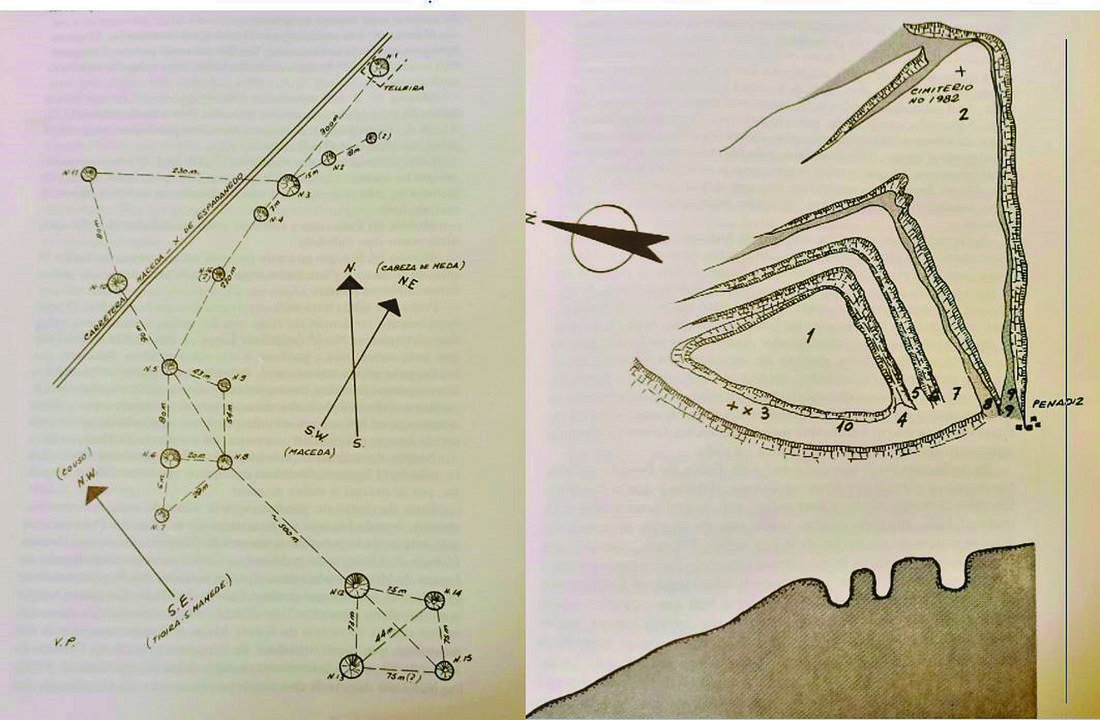 Debuxos das mámoas de Veigachá e do castro de Arnuide no citado libro A Limia.
