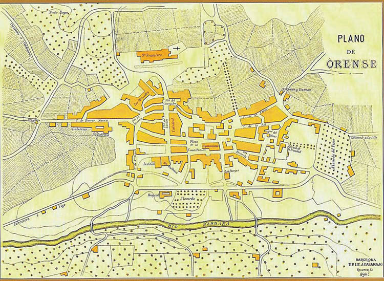 A cidade de Ourense a finais do s. XIX (plano publicado en 1905).