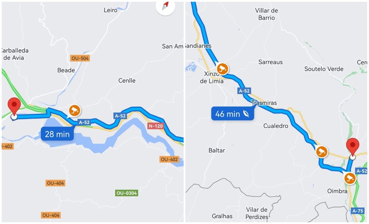 Así avisa Google Maps de los radares en Ourense.