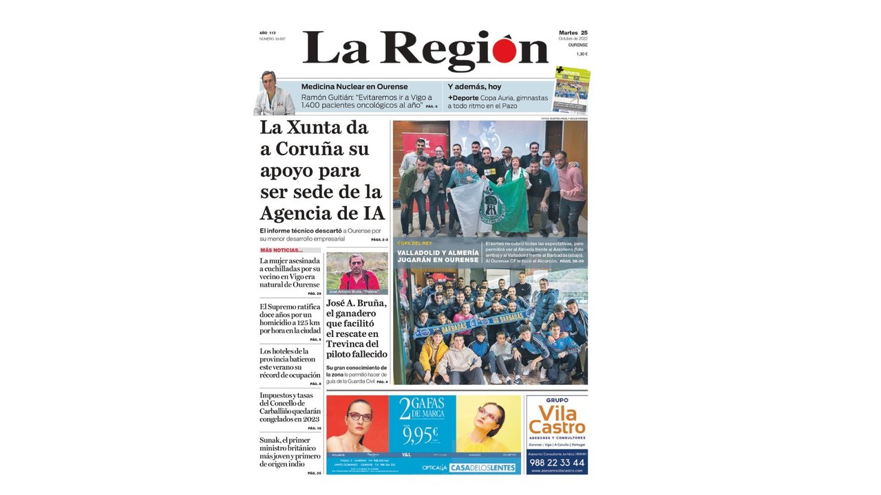 La portada de este martes de La Región.