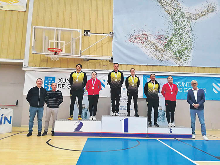 El podio en nivel 9 de doble minitramp del Campeonato Gallego de gimnasia de trampolín.