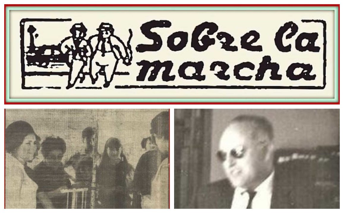 Imagen de la sección periodística "Sobre la marcha". (Superior). Tienda del “Liqui laca” en la Alameda. La Región del 4 de agosto de 1966. (Inferior izquierda). Francisco Álvarez Alonso (inferior derecha).