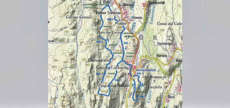Plano del recorrido de la ruta de senderismo por Leboreiro.