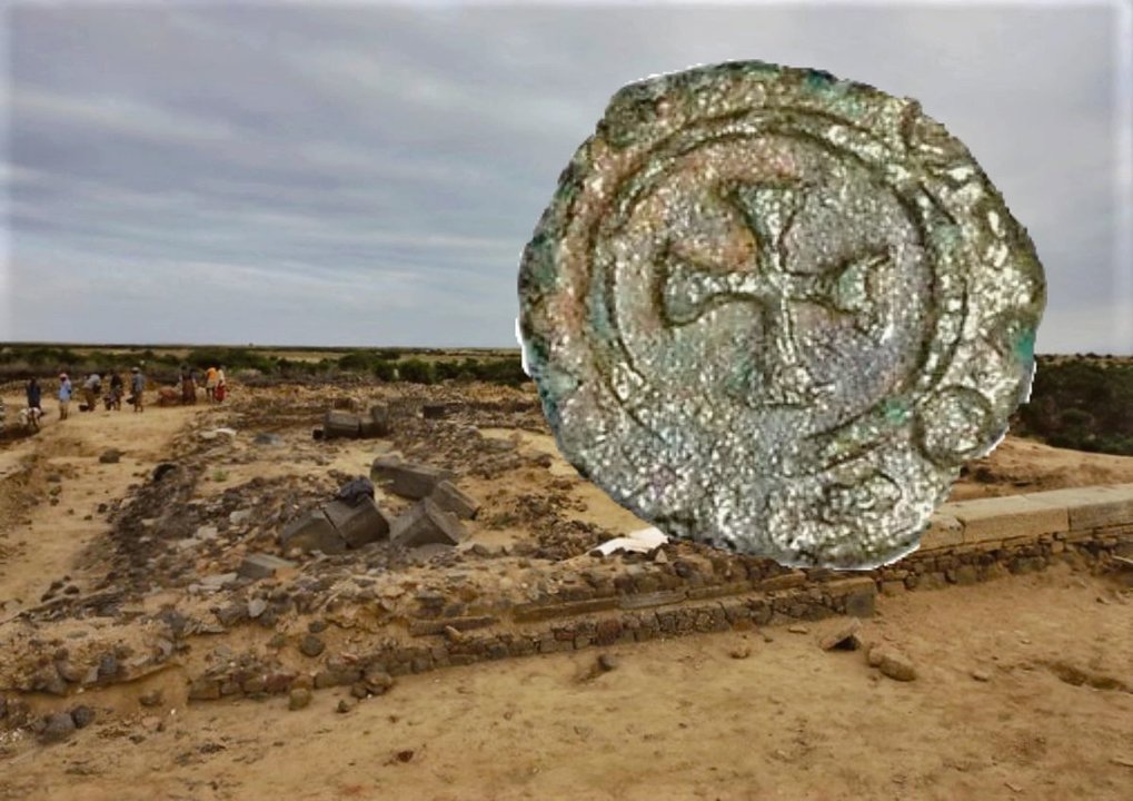 Escavación da catedral de Adulis e moeda do s. IV.