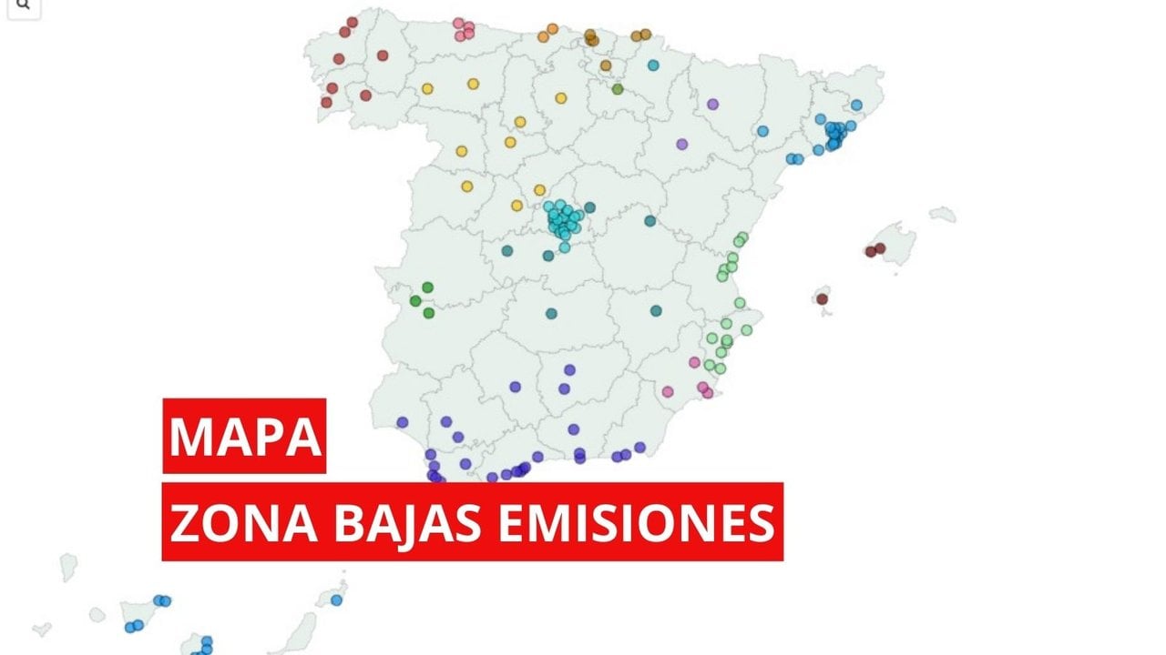 Mapa con las ciudades y municipios con Zonas de Bajas Emisiones.
