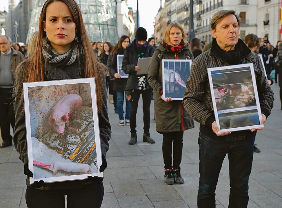 Protesta de los Miembros de Igualdad Animal que muestran imágenes de animales maltratados. J.P.GANDUL