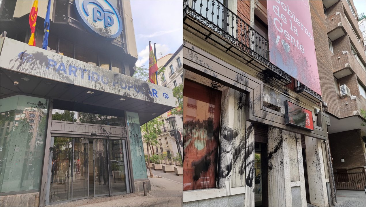 Sedes de PP y PSOE manchadas con pintura negra (Redes sociales)