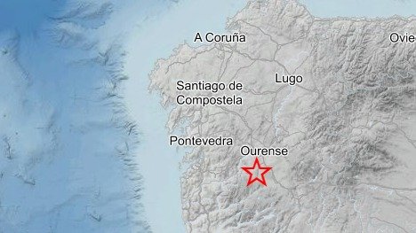 Epicentro de uno de los terremotos registrados en Ourense,