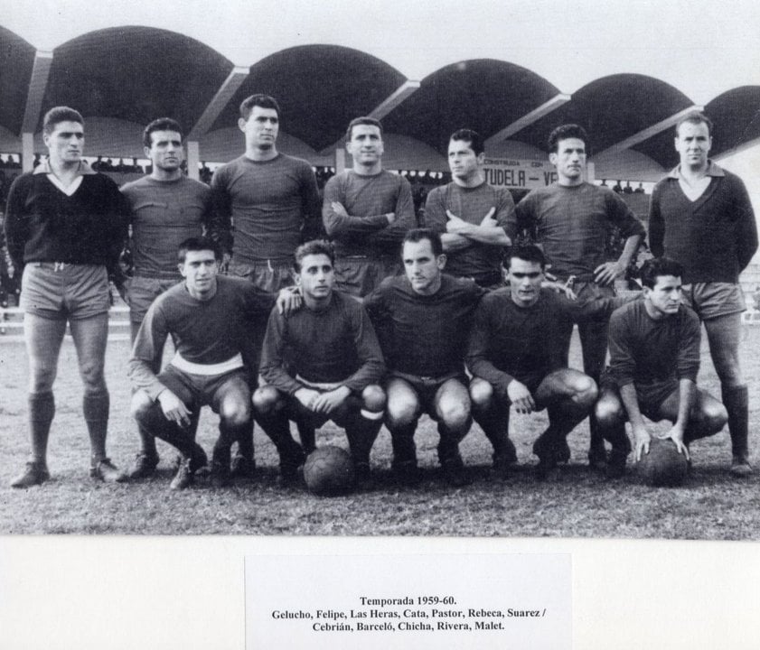 Temporada 1959-60. Gelucho, Felipe, Las Heras, Cata, Pastor, Rebeca, Suarez/Cebrián, Barceló, Chicha, Rivera, Malet.