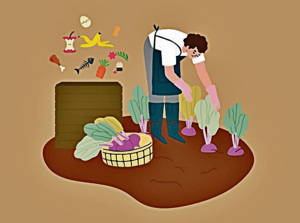 Ilustración de compostaje.