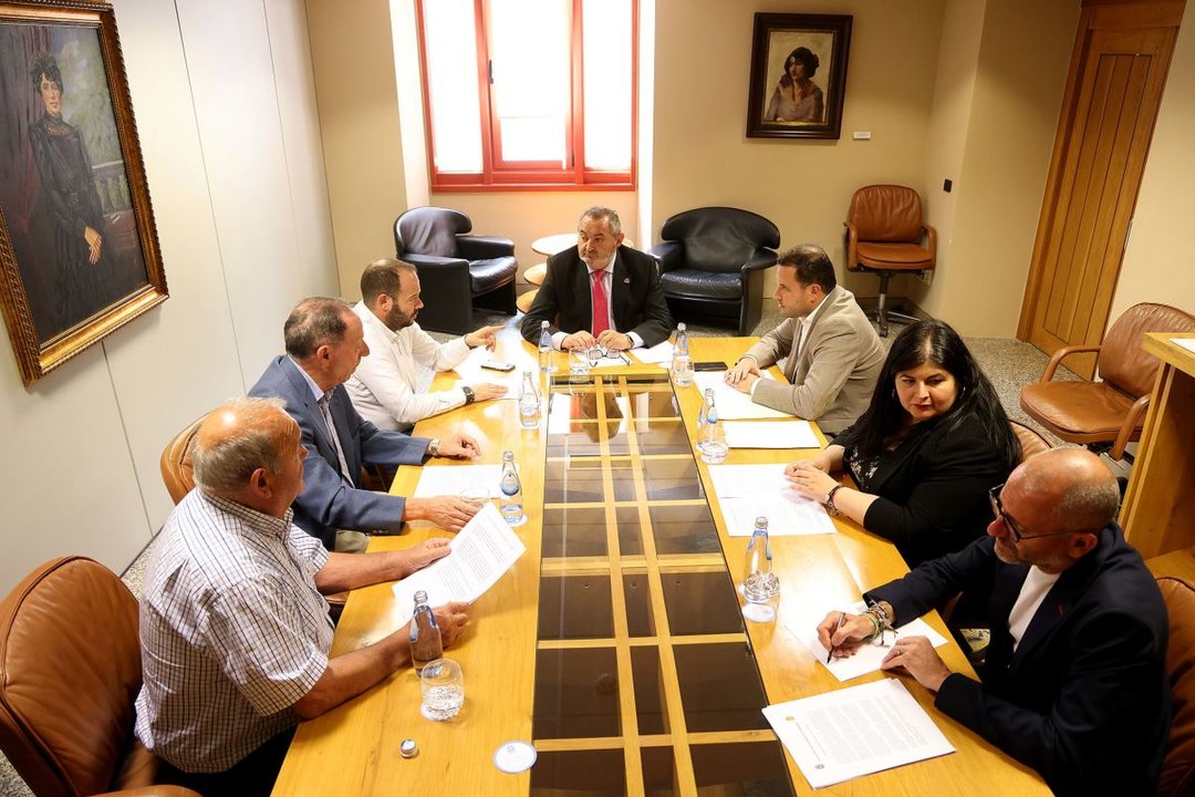 Los alcaldes durante la reunión de ayer con José Manuel Balseiro en Santiago de Compostela.