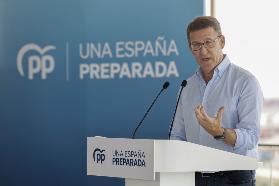 El presidente del PP, Alberto Núñez Feijóo, en un acto de precampaña.