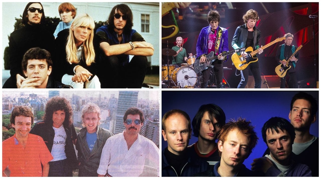 The Velvet Underground y The Rolling Stones (arriba); Queen y Radiohead (abajo).