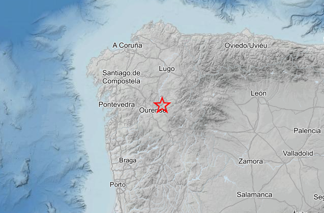 Epicentro del terremoto de Nogueira de Ramuín.