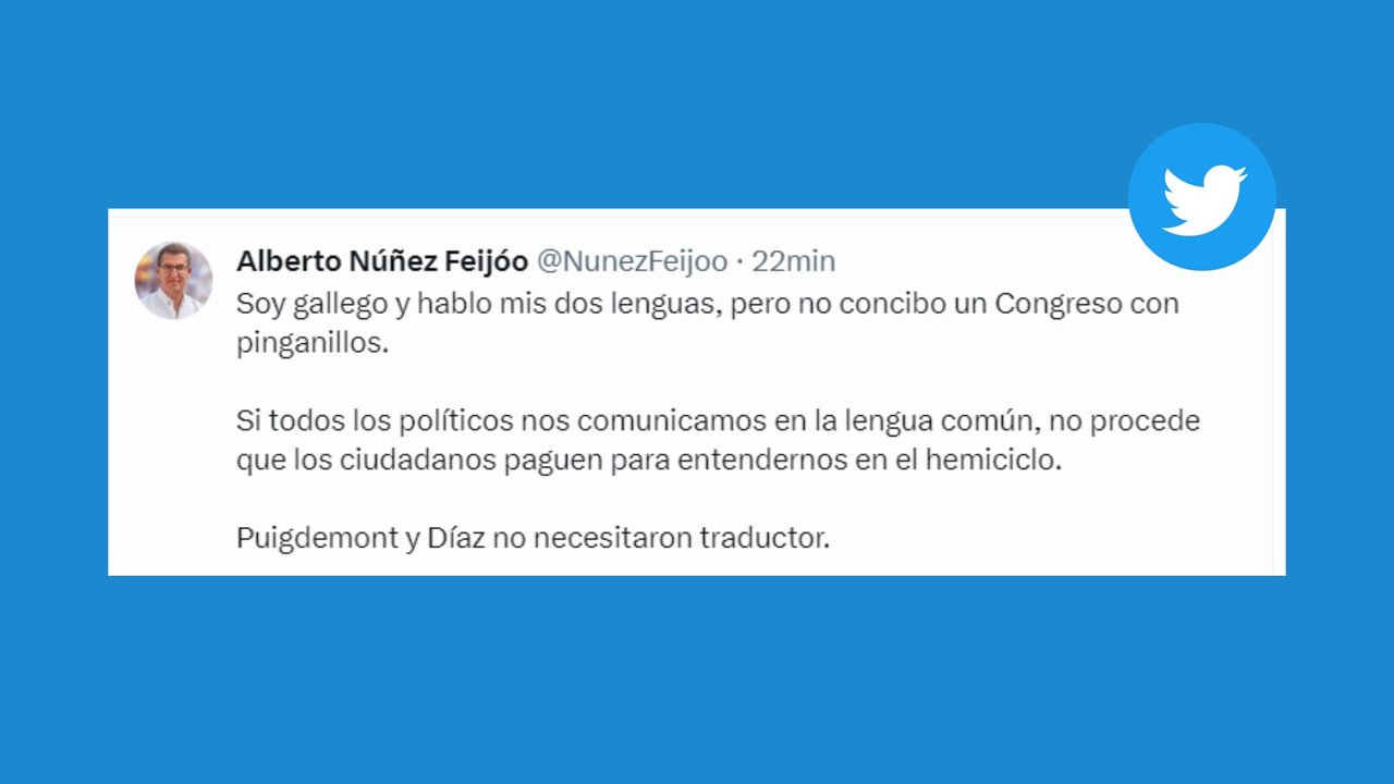 Alberto Núñez Feijóo sobre el uso de las lenguas cooficiales (Twitter)
