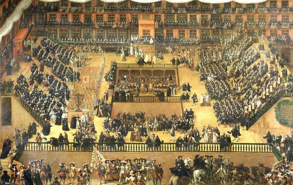 Ruíz de Padrón aludiu no discurso a este “auto de fe”, que tivo lugar na praza maior madrileña o 30 de xuño de 1860.