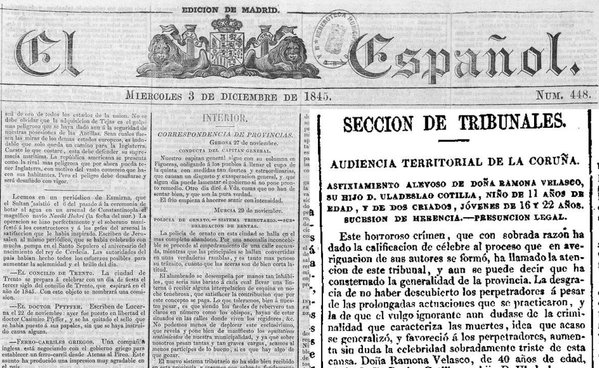 O xornal madrileño El Español faríase eco do xa famoso crime cando o caso chegou a Audiencia Territorial da Coruña.