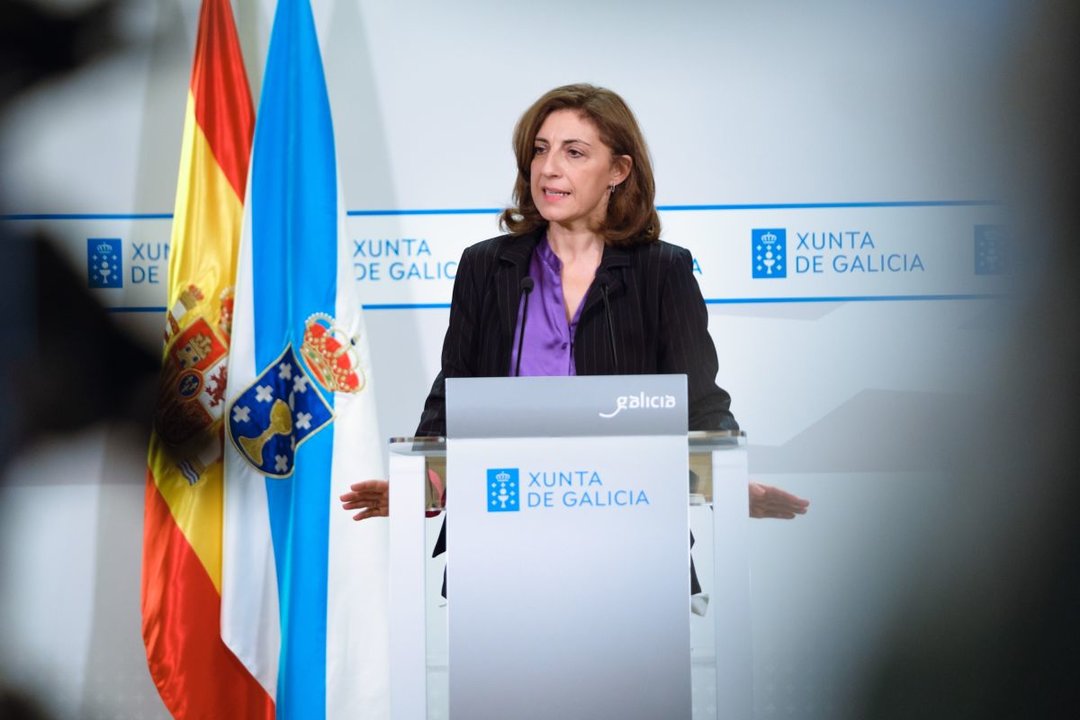La conselleira de Vivenda, Ángeles Vázquez, en la rueda de prensa posterior al Consello.
