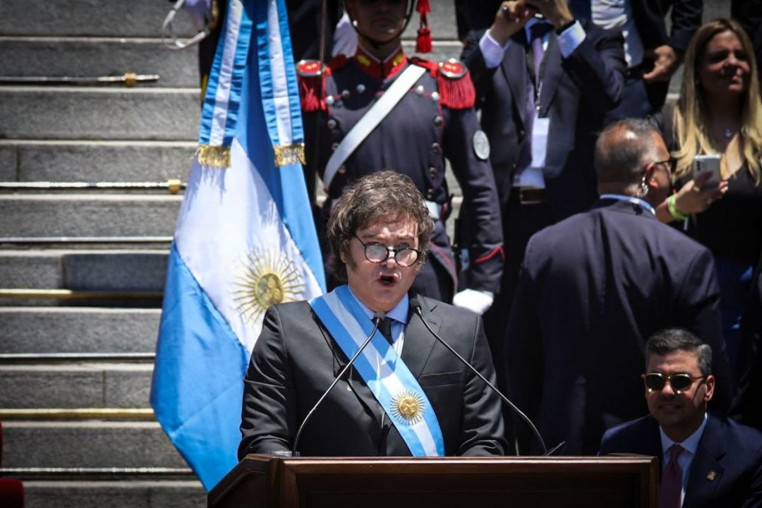 El actual presidente de Argentina, Javier Milei, en su toma de posesión.