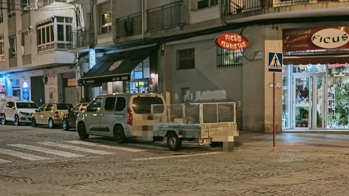 Coche aparcado sobre un paso de cebra en Ourense.