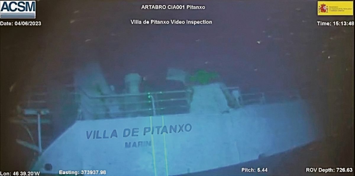 El pecio del “Villa de Pitanxo” fotografiado por el robot que lo localizó en el fondo del mar.