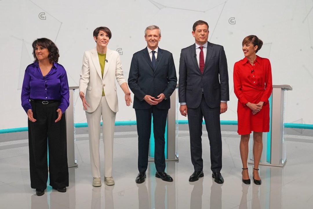 Los candidatos de Podemos, BNG, PP, PSdeG y Sumar, en el debate televisivo.