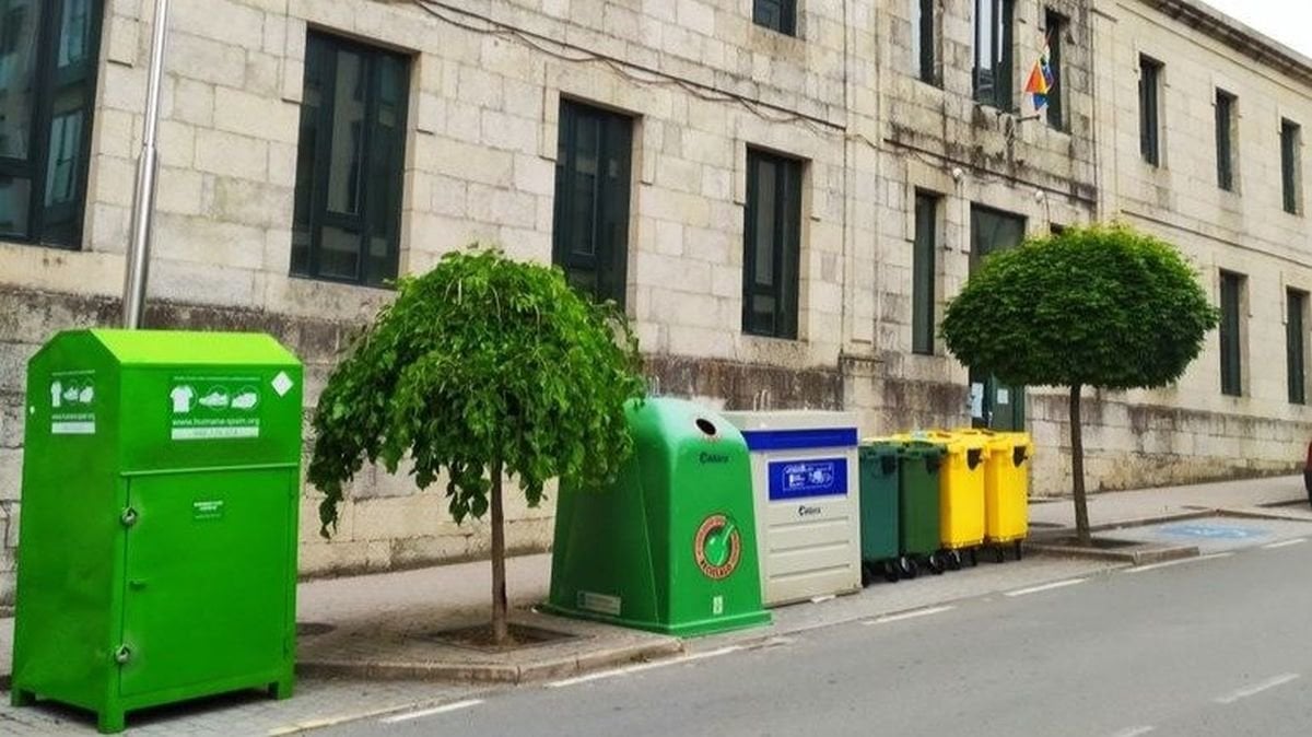 Contenedores de residuos en una calle de Allariz.