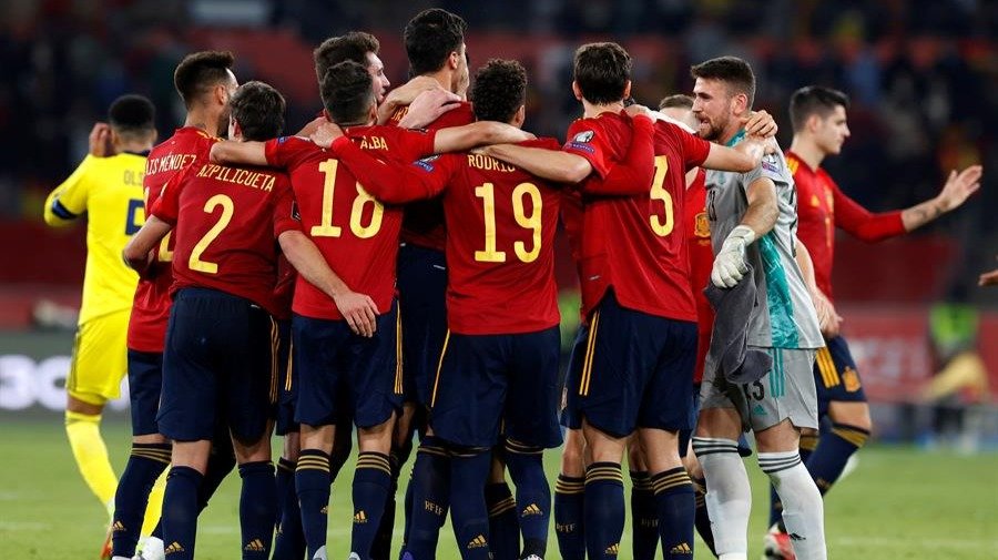 Los jugadores de la selección española celebran la clasificación al mundial (EFE).