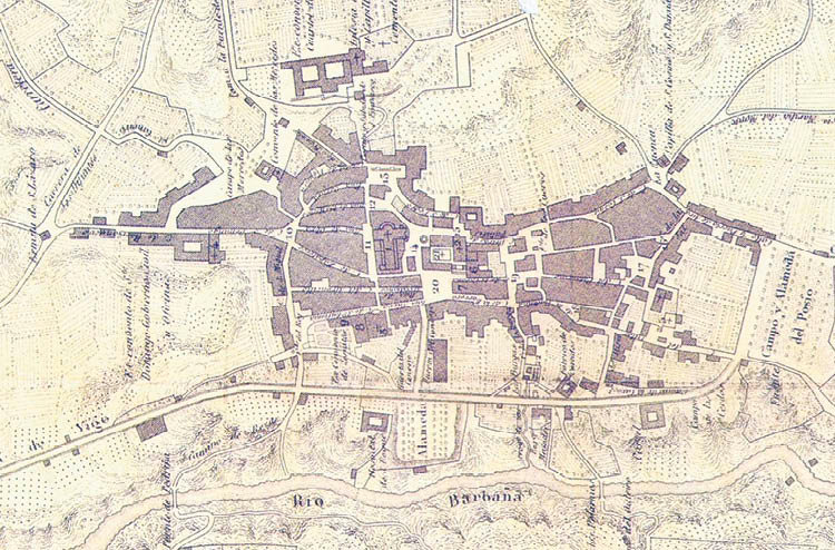 Ourense a mediados do século XIX (plano de F. Coello)