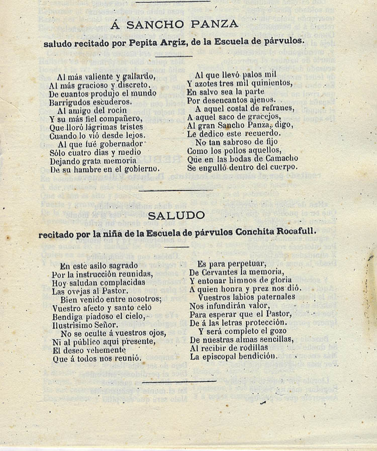 Versos de los alumnos del Instituto dedicados a Cervantes.