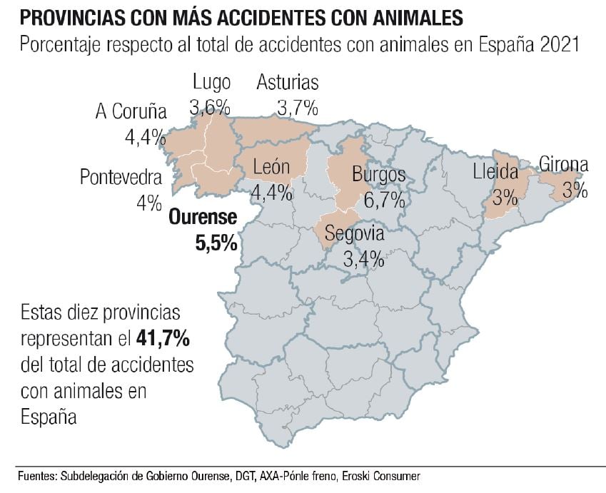 Provincias con más accidentes con animales